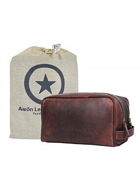 Leather Dopp Kit Toiletry Bag Travel Shaving Organizer Mens YKK Zipper Case